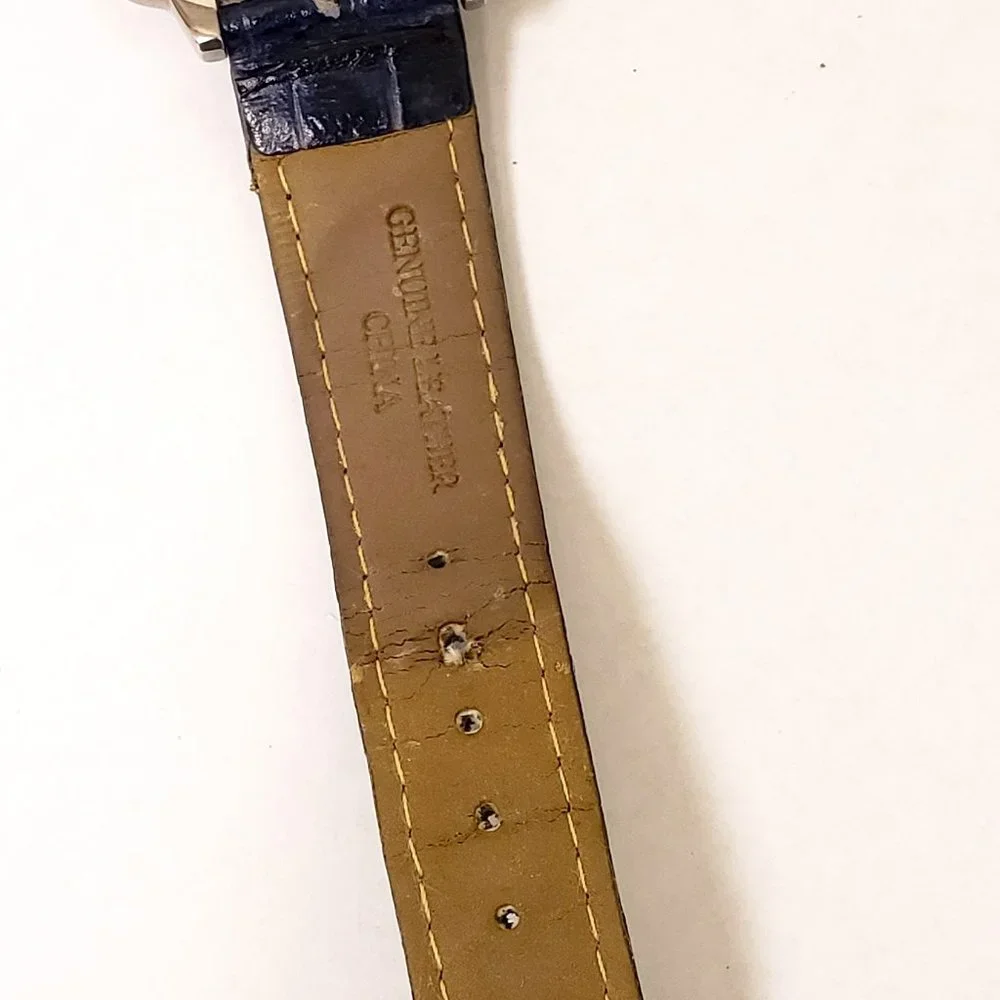 Anne Klein AK Navy Blue Day Date DOW 24-HR Red White Blue Square Face Watch